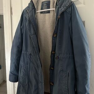 L.L. Bean Men's Blue Raincoat with Cozy Lining